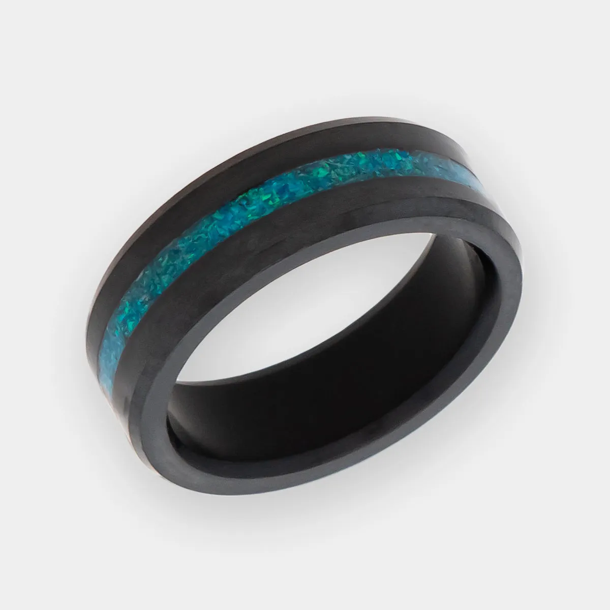ARES 8mm - Size 12.5 - Polish Finish - Blue Opal Inlay - SHIPS WITHIN 2 BUSINESS DAYS sold by Elysium Black Diamond