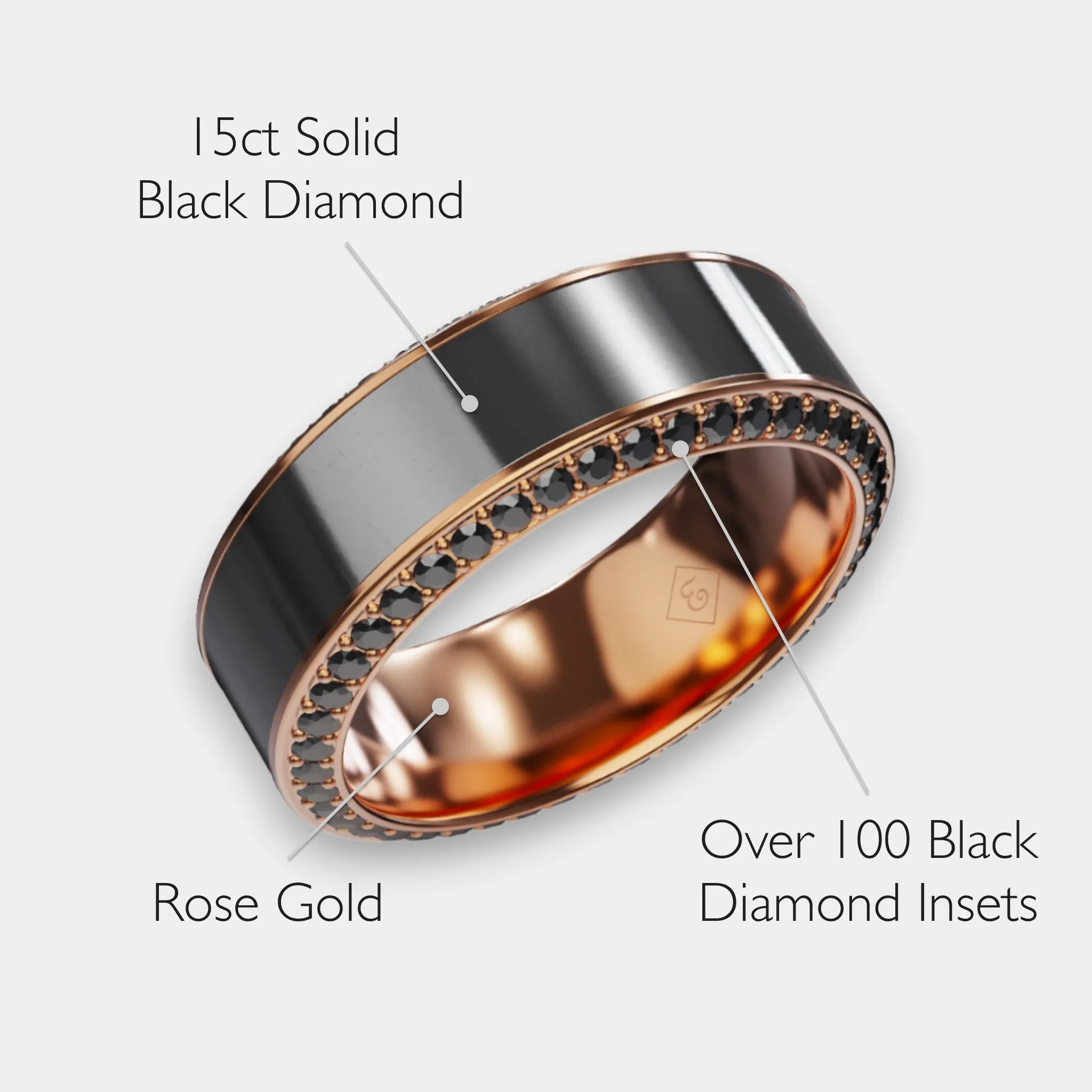 Black Diamond - Men’s Ring 8mm - Rose Gold Band w/ Black Diamond inlay and Diamond Insets - HELIOS - Elysium Black Diamond sold by Elysium Black Diamond product image thumbnail 2