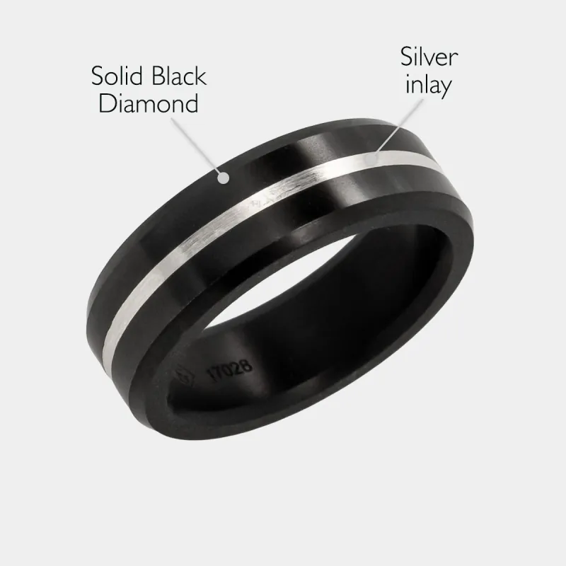 ARES 7mm - Size 8 - Polish Finish Silver Inlay - SHIPS WITHIN 2 BUSINESS DAYS sold by Elysium Black Diamond