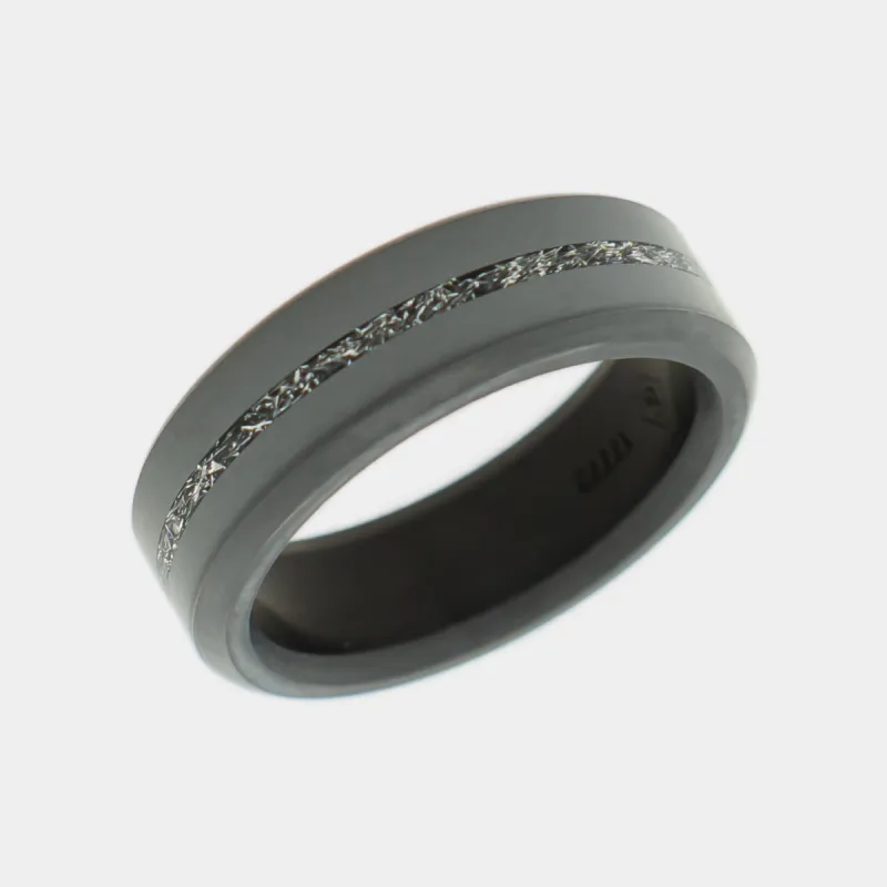 Black Diamond - Men’s Ring 7mm - Authentic Muonionalausta Meteorite Inlay - ARES - Elysium Black Diamond sold by Elysium Black Diamond