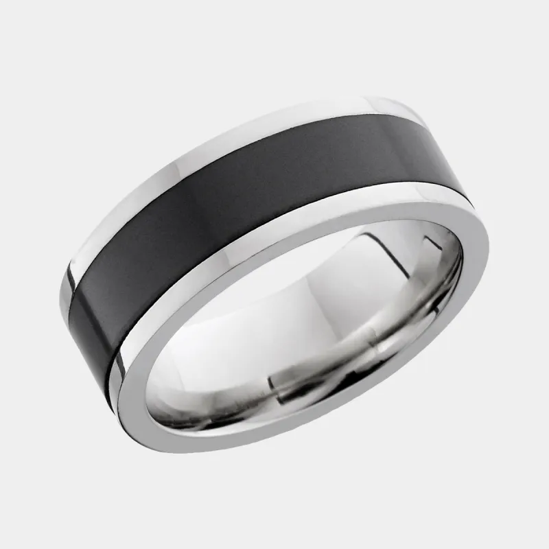 POSEIDON FLAT EDGE - 8mm - Size 10.5 - Polish Finish 18K White Gold w/ Black Diamond Inlay - SHIPS WITHIN 2 BUSINESS DAYS sold by Elysium Black Diamond