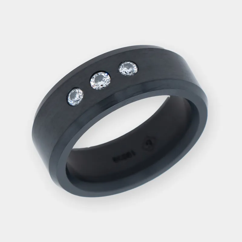 ARES - 8mm - Size 9 - Polished White Triple Stone Inset - SHIPS WITHIN 2 BUSINESS DAYS sold by Elysium Black Diamond
