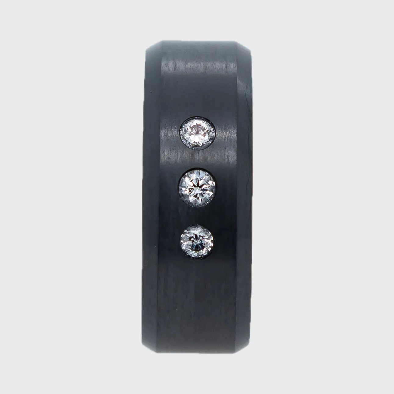 ARES - 8mm - Size 8.5 - Satin Finish - White Triple Stone Inset - SHIPS WITHIN 2 BUSINESS DAYS sold by Elysium Black Diamond product image thumbnail 3