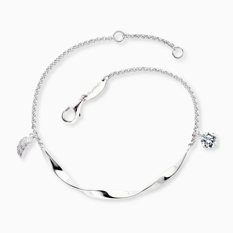 Engelsrufer Twist Armband mit kleinem Flügel und Zirkoniastein silber sold by Engelsrufer