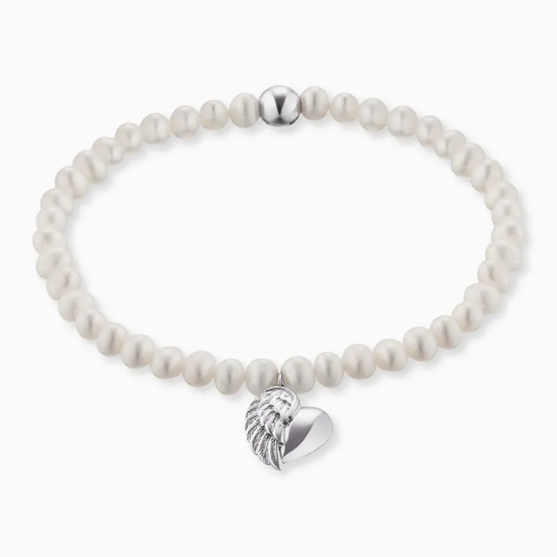 Armband 925er Silber Herzflügel mit Süßwasserperlen sold by Engelsrufer