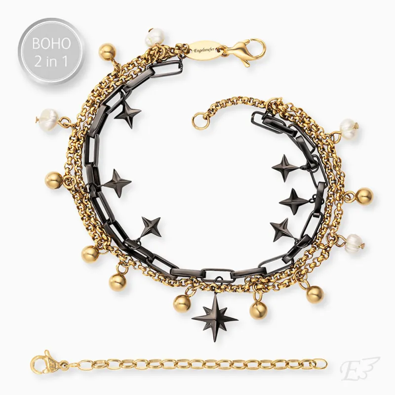 Duo 2 in 1: Armband Edelstahl BOHO Windrose Bicolor mit Süßwasserperlen sold by Engelsrufer