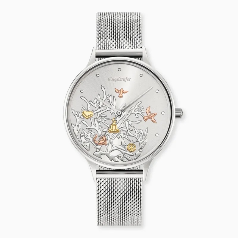 Uhr Edelstahl Lebensbaum Tricolor mit Edelstahl Mesh-Band sold by Engelsrufer