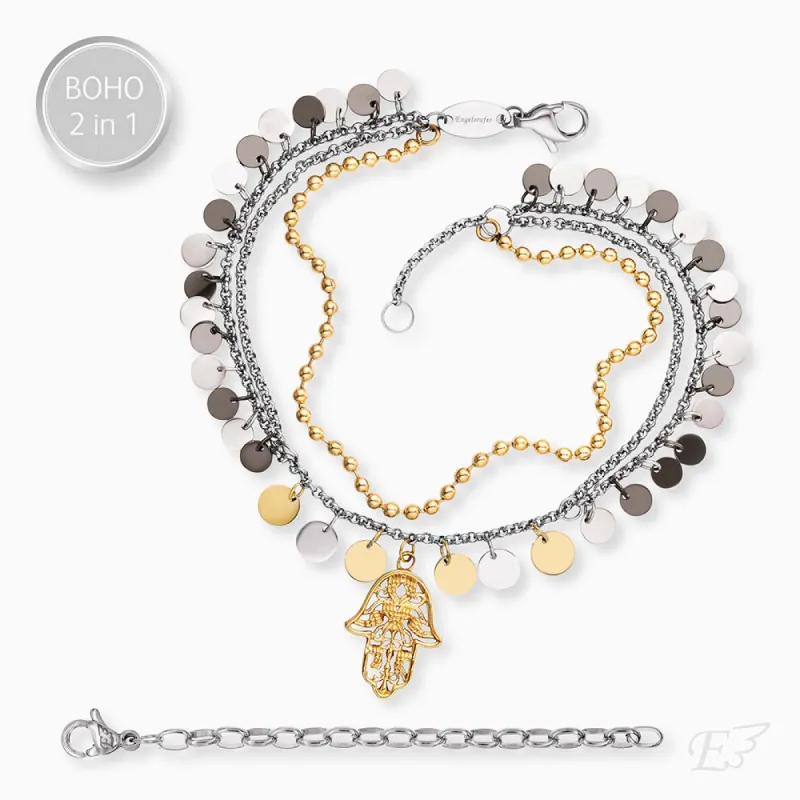 Duo 2 in 1: Armband Edelstahl BOHO Hand Fatimas Bicolor sold by Engelsrufer