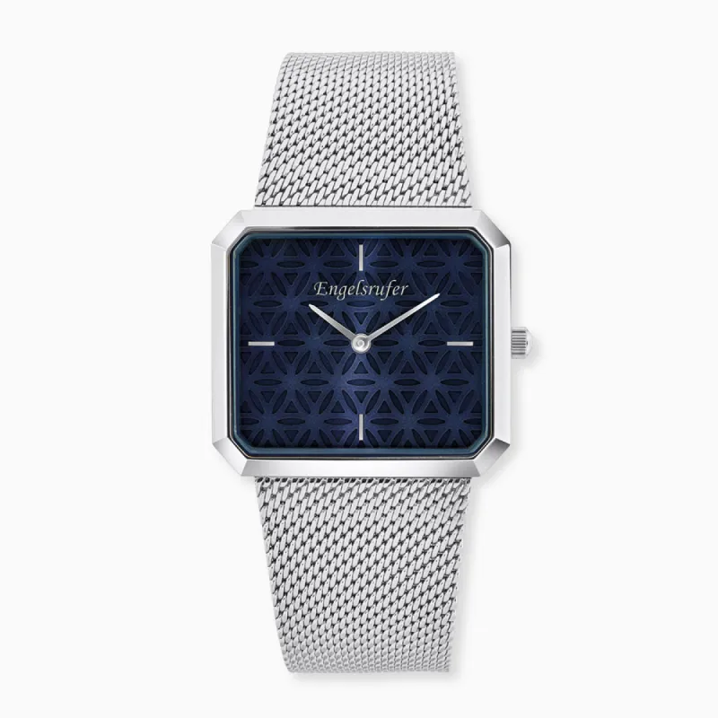 Uhr Edelstahl Lebensblume Blau mit Edelstahl Mesh-Band sold by Engelsrufer