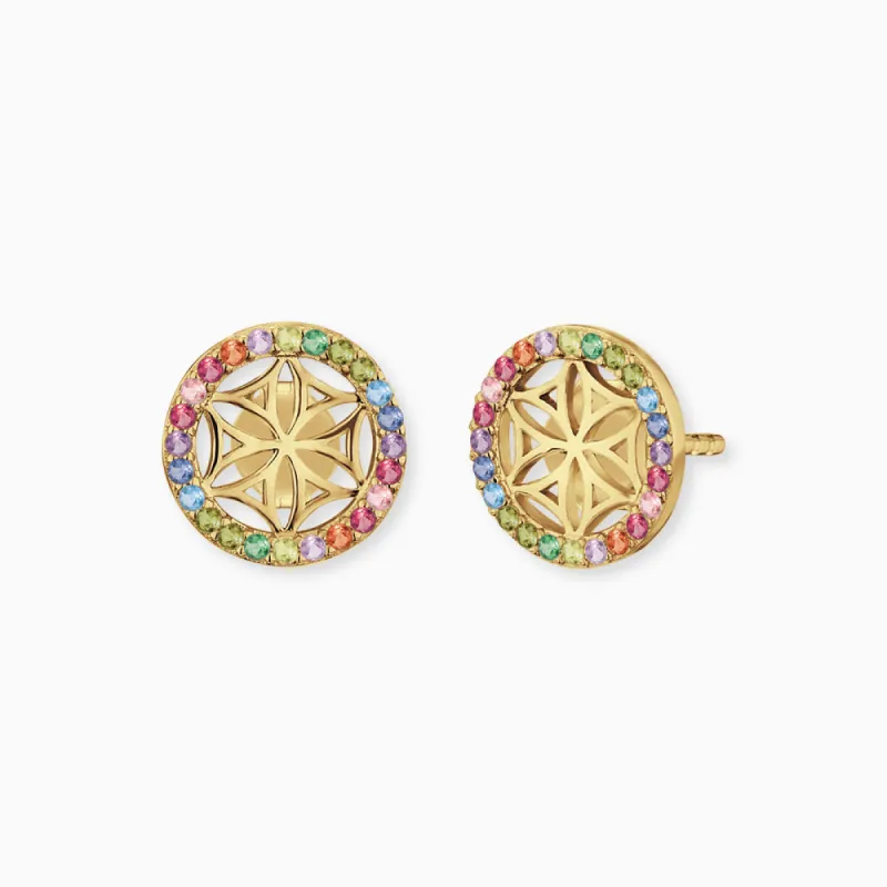 Ohrstecker 925er Silber Lebensblume Gold mit Zirkonia Multicolor sold by Engelsrufer
