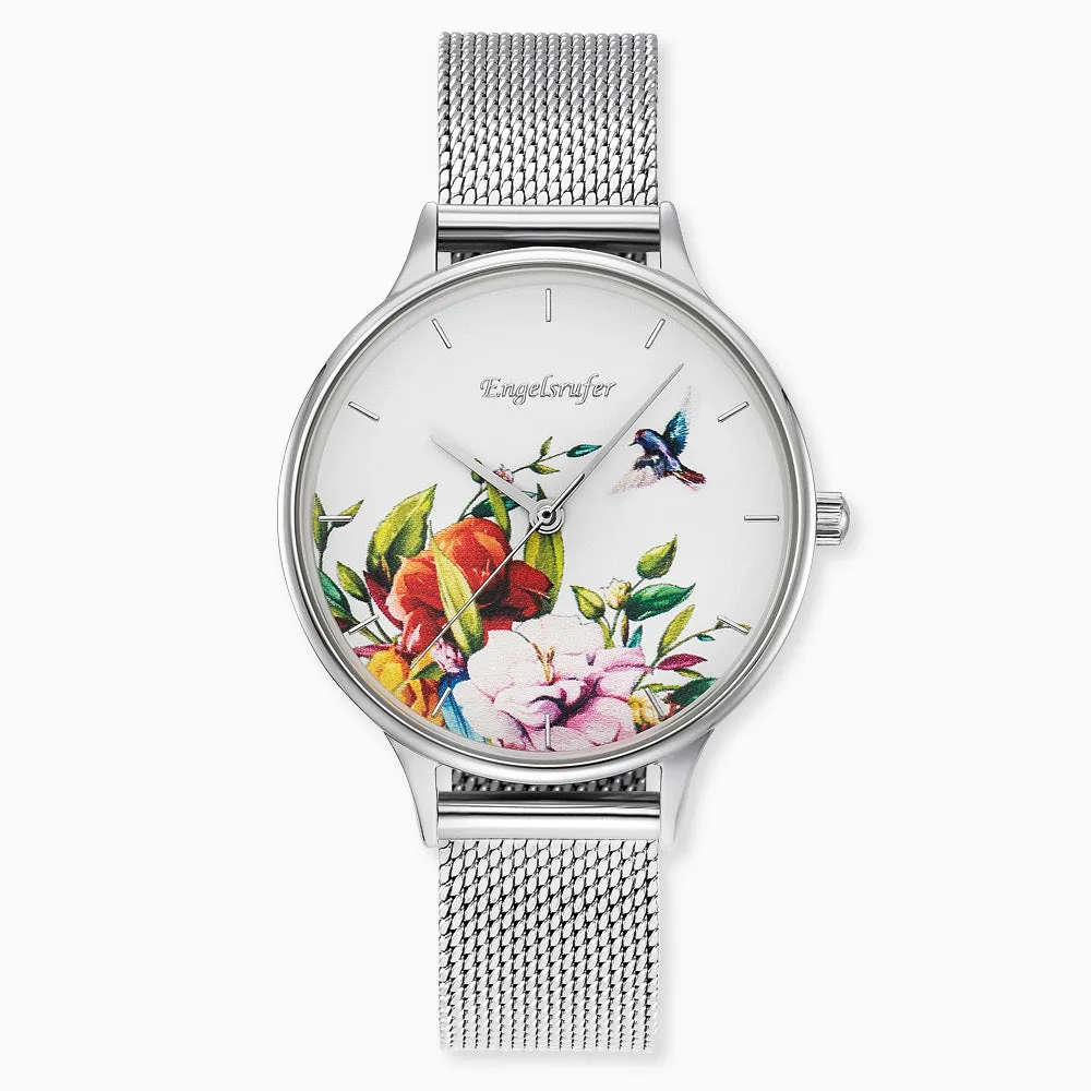 Uhr Edelstahl Blume mit Edelstahl Mesh-Band sold by Engelsrufer