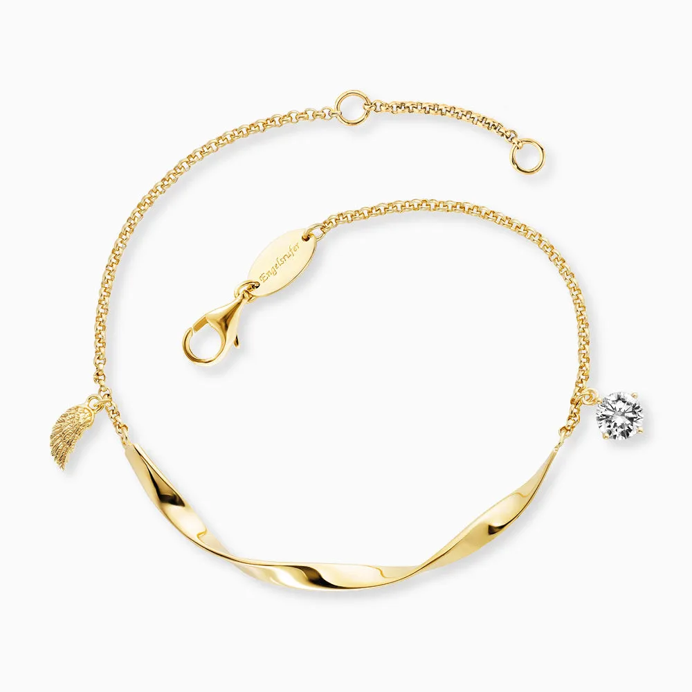 Engelsrufer Damen Armband Twist mit kleinem Flügel und Zirkoniastein gold sold by Engelsrufer