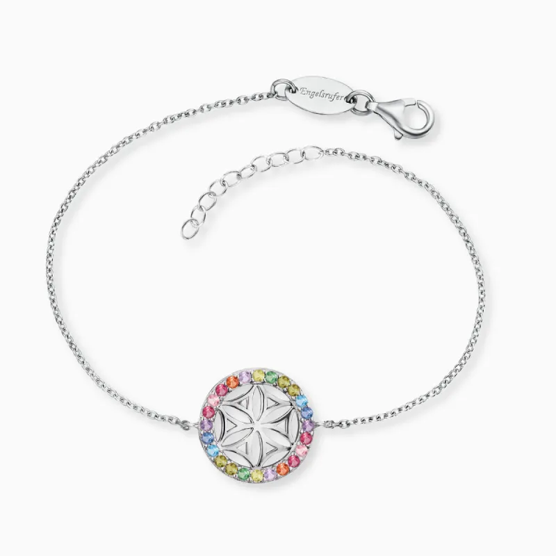 Armband 925er Silber Lebensblume mit Zirkonia Multicolor sold by Engelsrufer