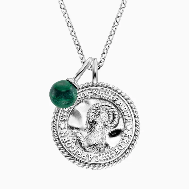 Halskette 925er Silber Steinbock mit Kraftstein Malachit und Zirkonia sold by Engelsrufer