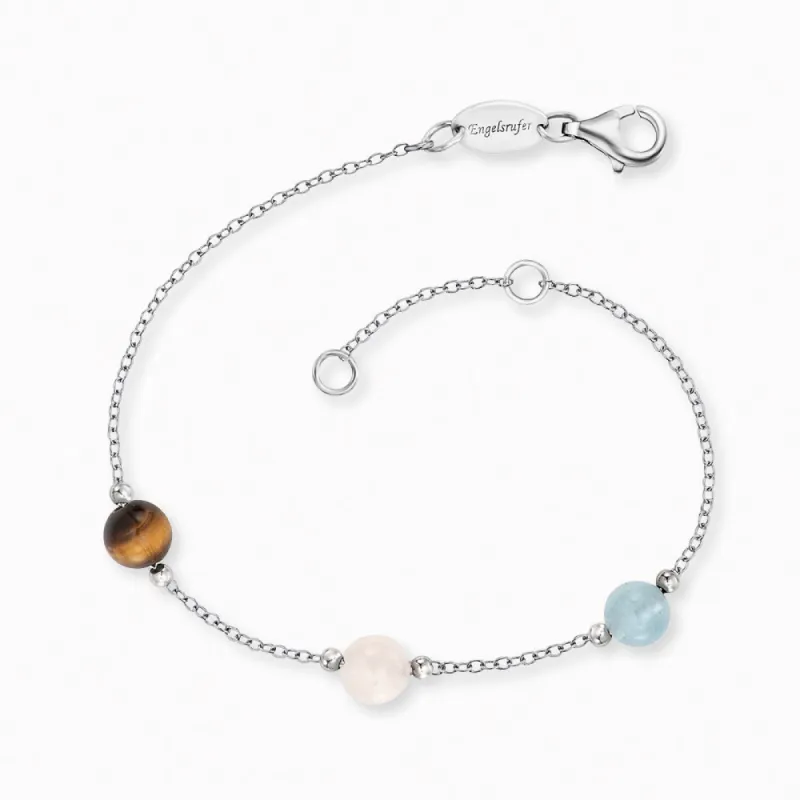 Armband 925er Silber mit Kraftsteinen Tigerauge Rosenquarz Blauer Achat sold by Engelsrufer