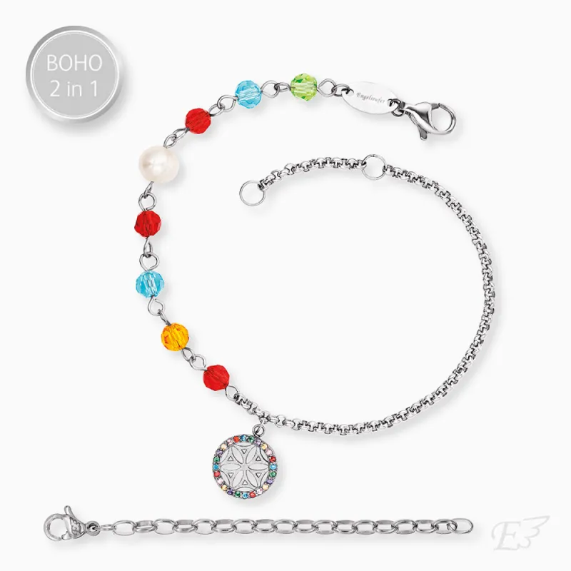 Duo 2 in 1: Armband Edelstahl BOHO Lebensblume mit Zirkonia Multicolor sold by Engelsrufer