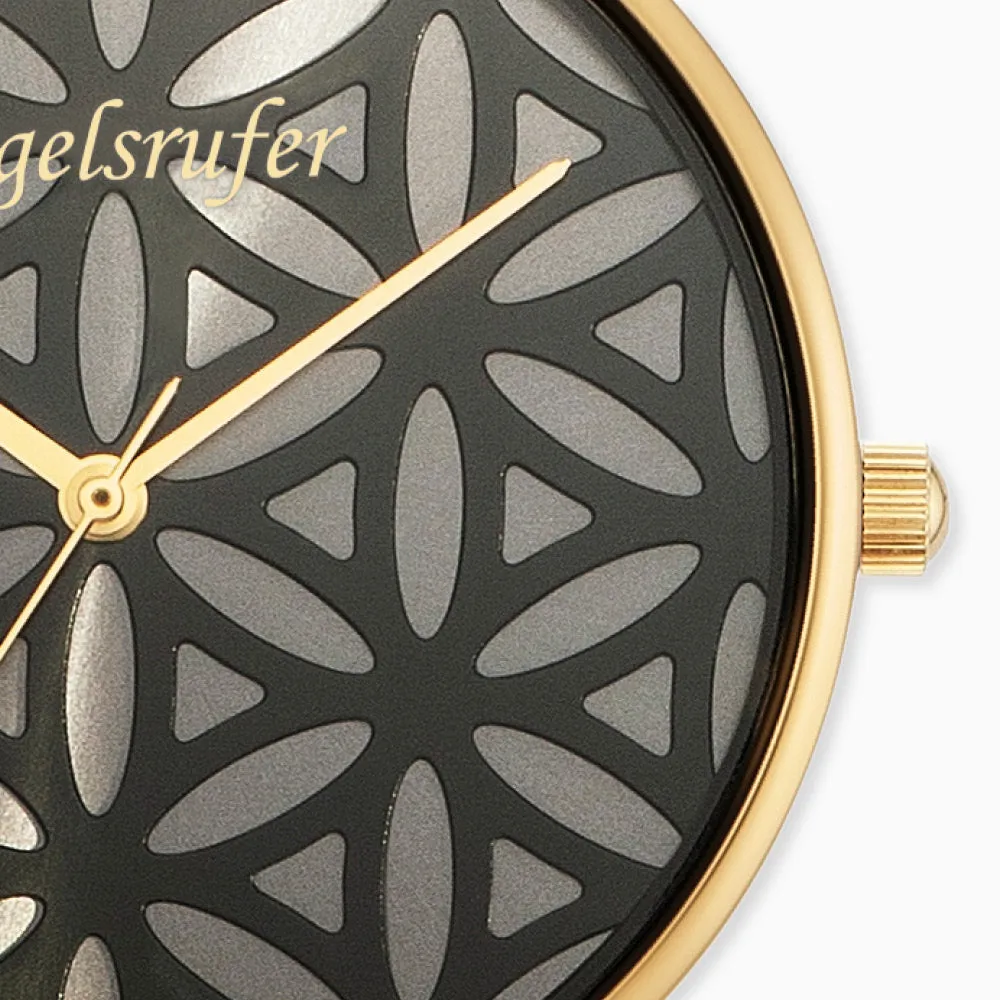 Uhr Edelstahl Lebensblume Gold mit Lederband Schwarz sold by Engelsrufer product image thumbnail 3