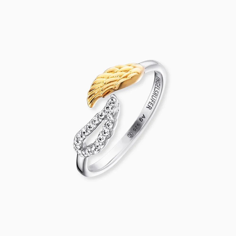 Ring 925er Silber Flügel Bicolor mit Zirkonia sold by Engelsrufer