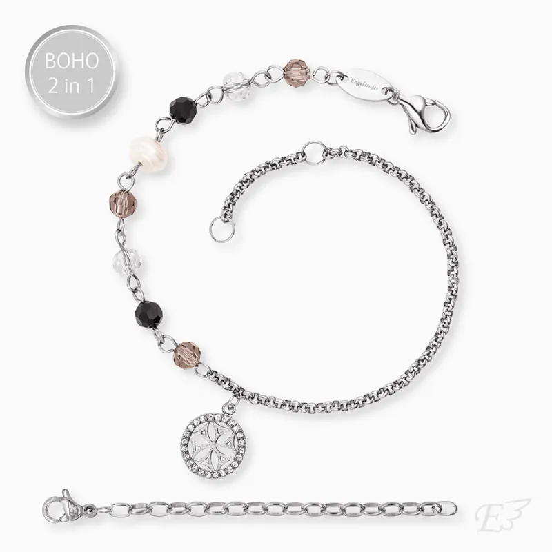 Duo 2 in 1: Armband Edelstahl BOHO Lebensblume mit Zirkonia Multicolor sold by Engelsrufer