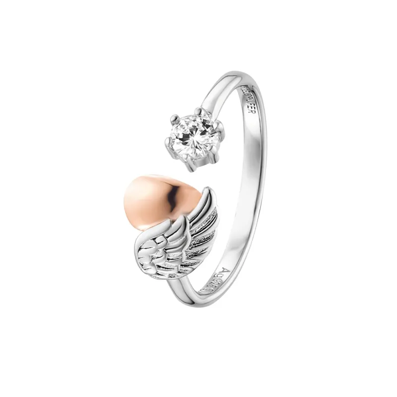 Ring 925er Silber Herzflügel Bicolor mit Zirkonia sold by Engelsrufer