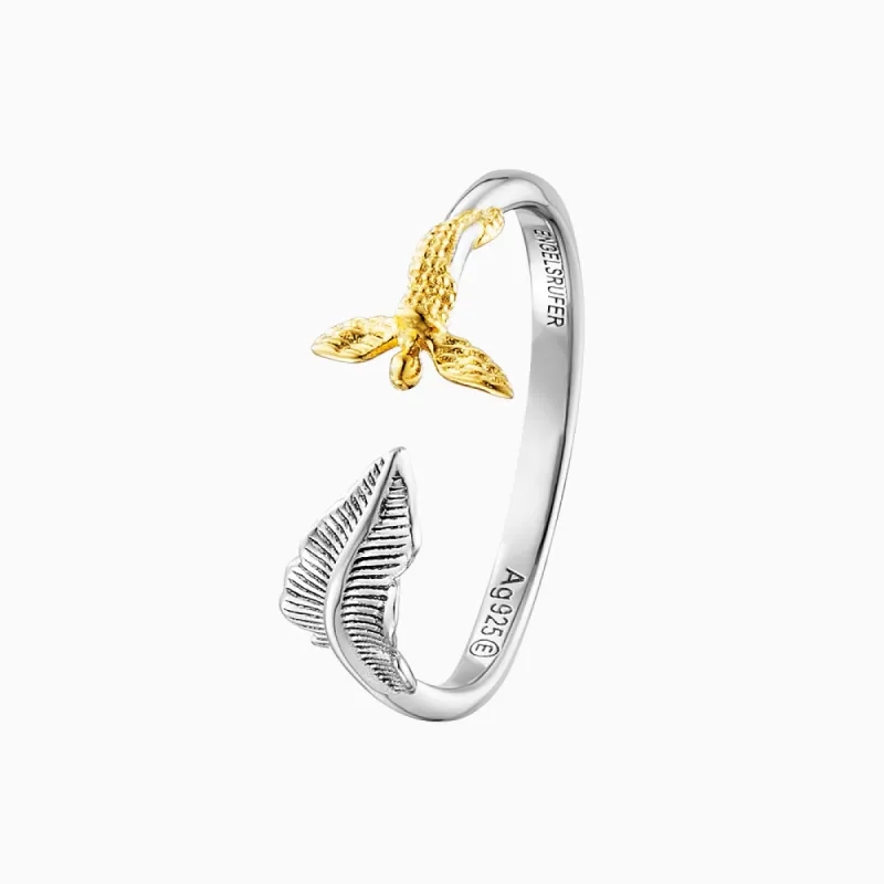 Ring 925er Silber Feder & Engel Bicolor mit Zirkonia sold by Engelsrufer