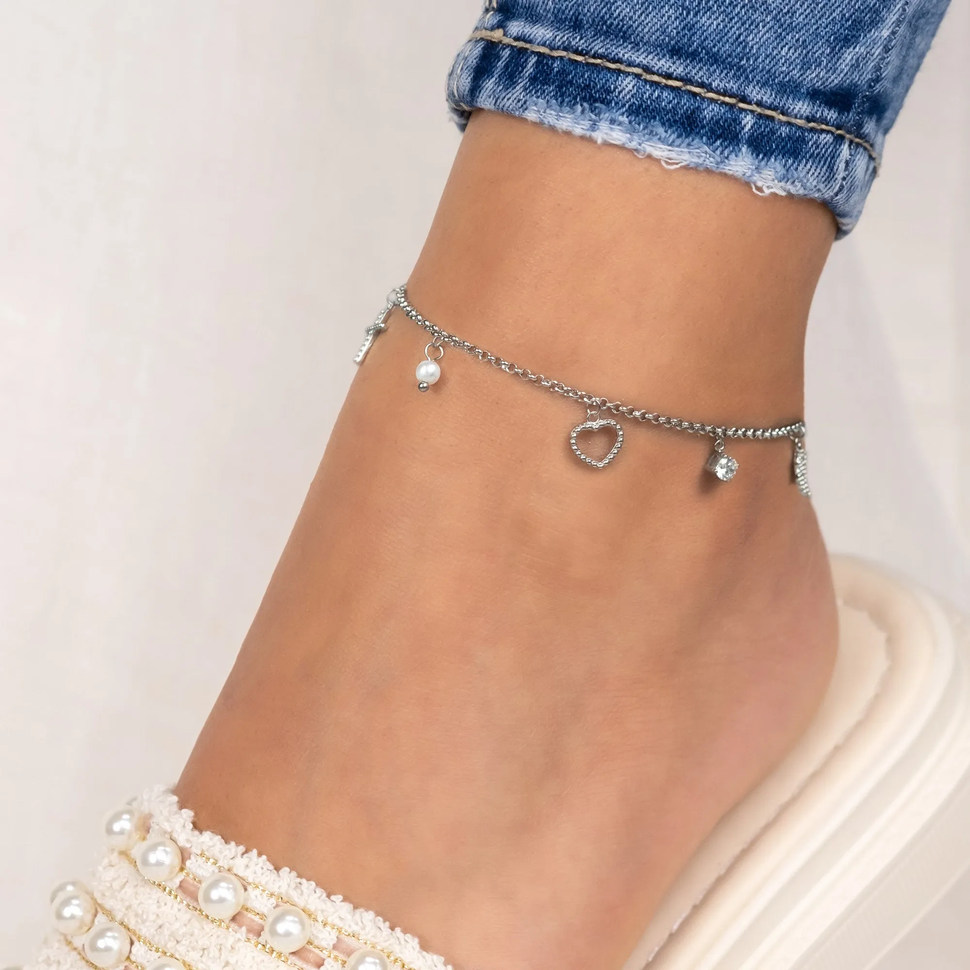 Fußkette Edelstahl Glaube Liebe Hoffnung mit Perle und Zirkonia sold by Engelsrufer product image thumbnail 2