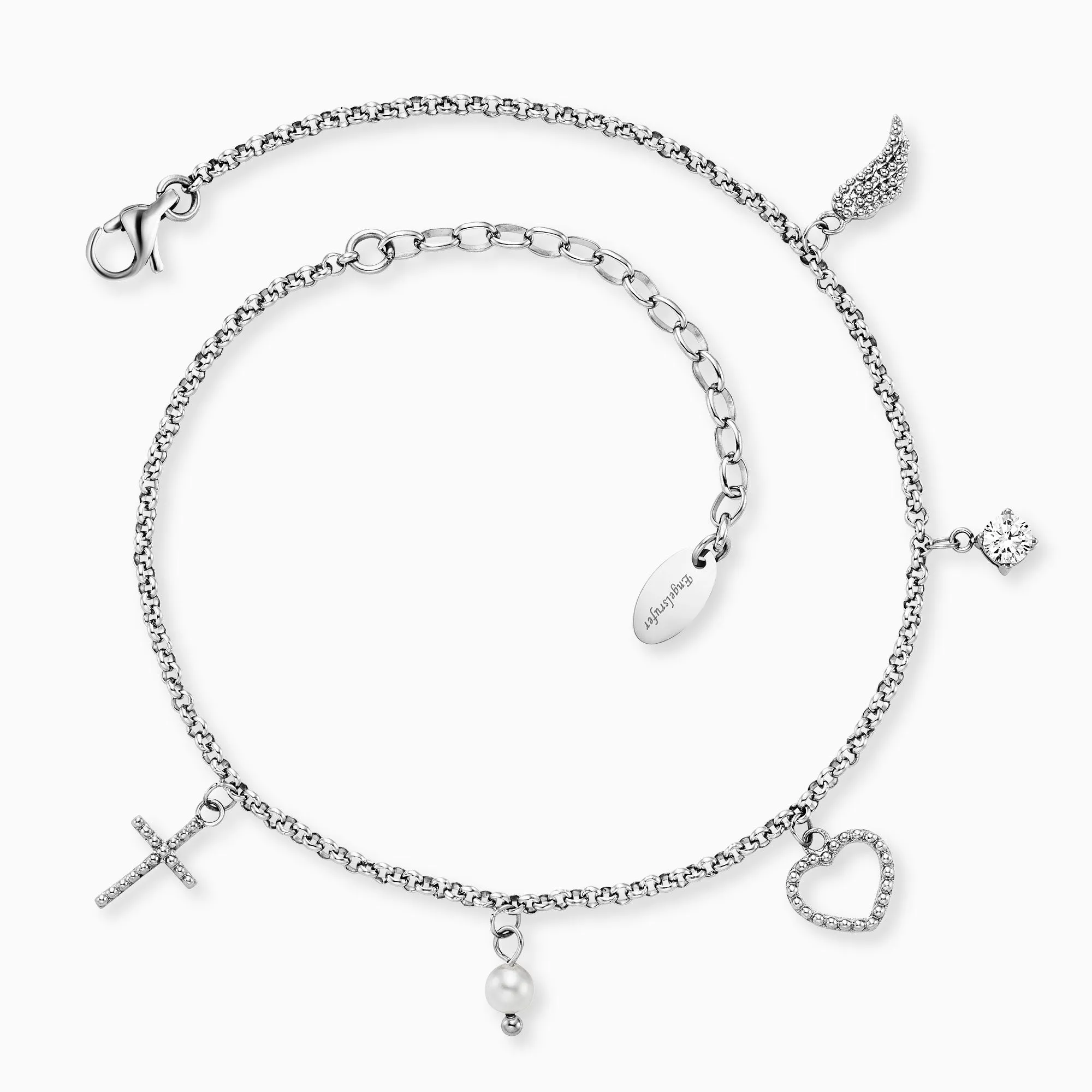 Fußkette Edelstahl Glaube Liebe Hoffnung mit Perle und Zirkonia sold by Engelsrufer