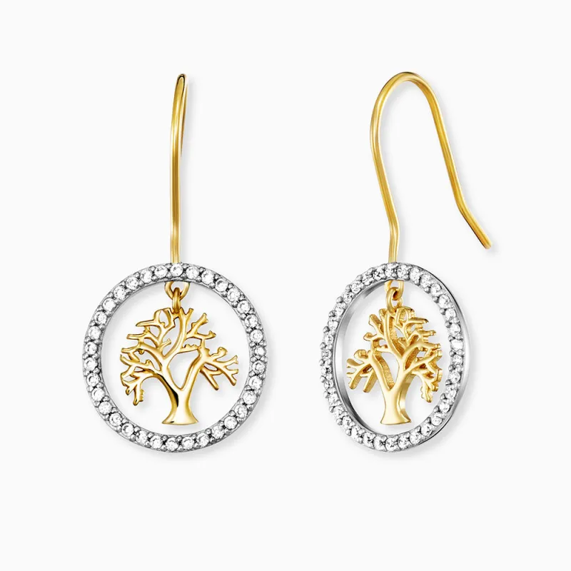 Ohrhänger 925er Silber Lebensbaum Bicolor Gold mit Zirkonia sold by Engelsrufer