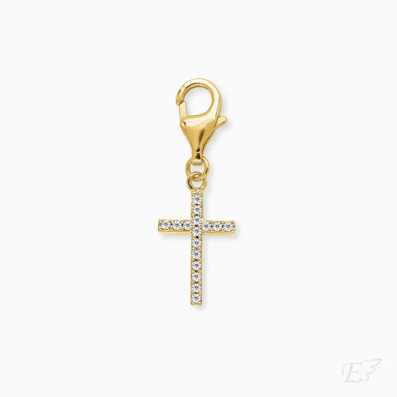 Charm 925er Silber Kreuz Gold mit Zirkonia sold by Engelsrufer