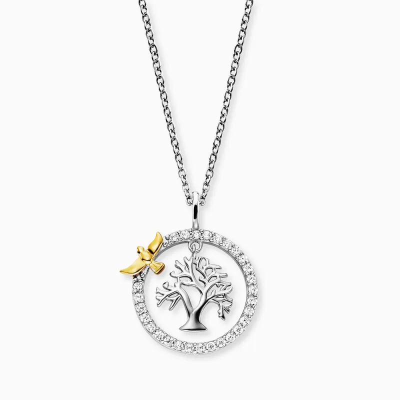 Halskette 925er Silber Lebensbaum Vogel Bicolor mit Zirkonia sold by Engelsrufer