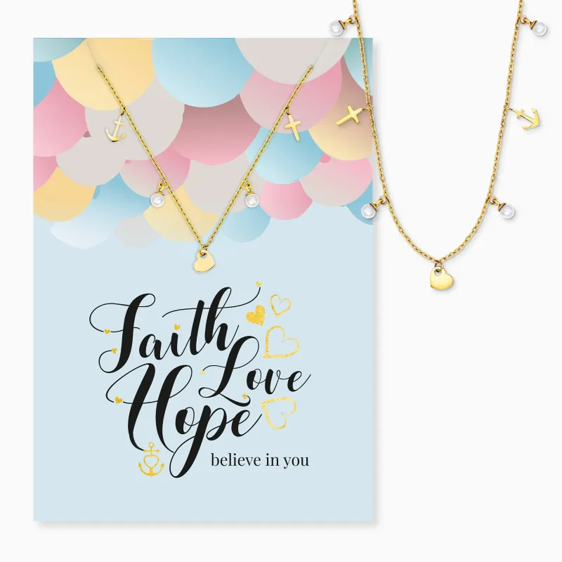 Grußkarte Faith Love Hope mit Halskette Edelstahl Gold sold by Engelsrufer