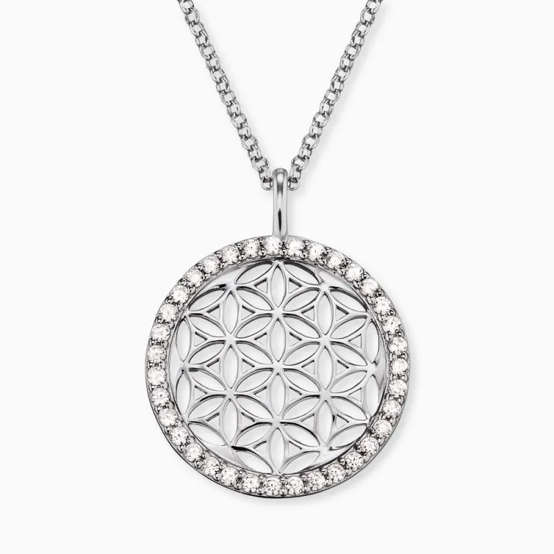 Halskette 925er Silber Lebensblume mit Zirkonia silber made by Engelsrufer