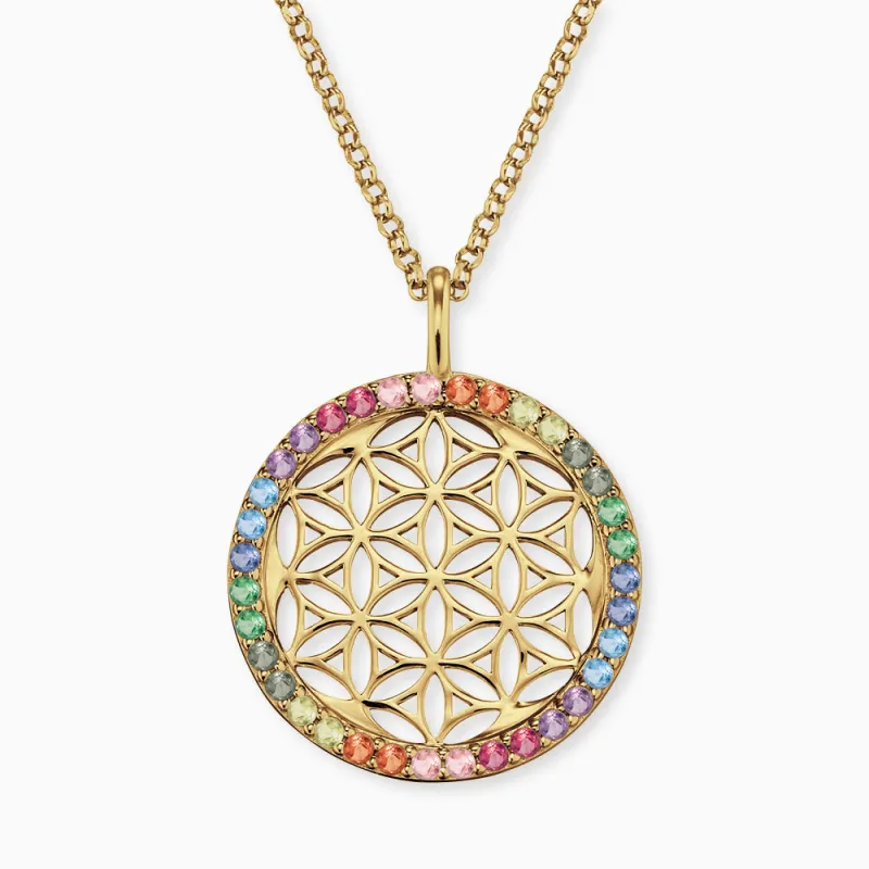 Halskette 925er Silber Lebensblume mit Zirkonia gold · multicolor made by Engelsrufer