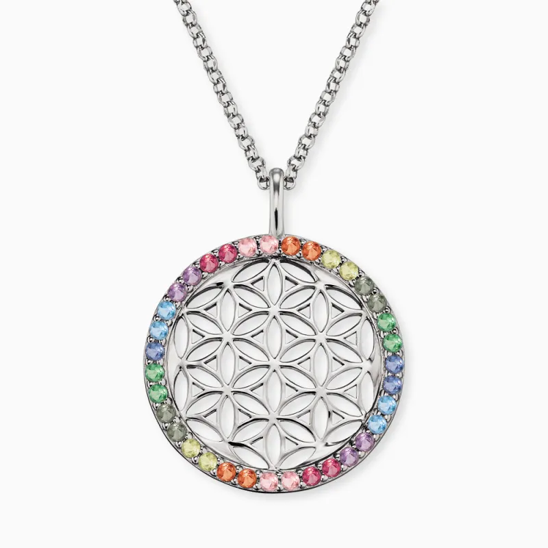 Halskette 925er Silber Lebensblume mit Zirkonia silber · multicolor made by Engelsrufer