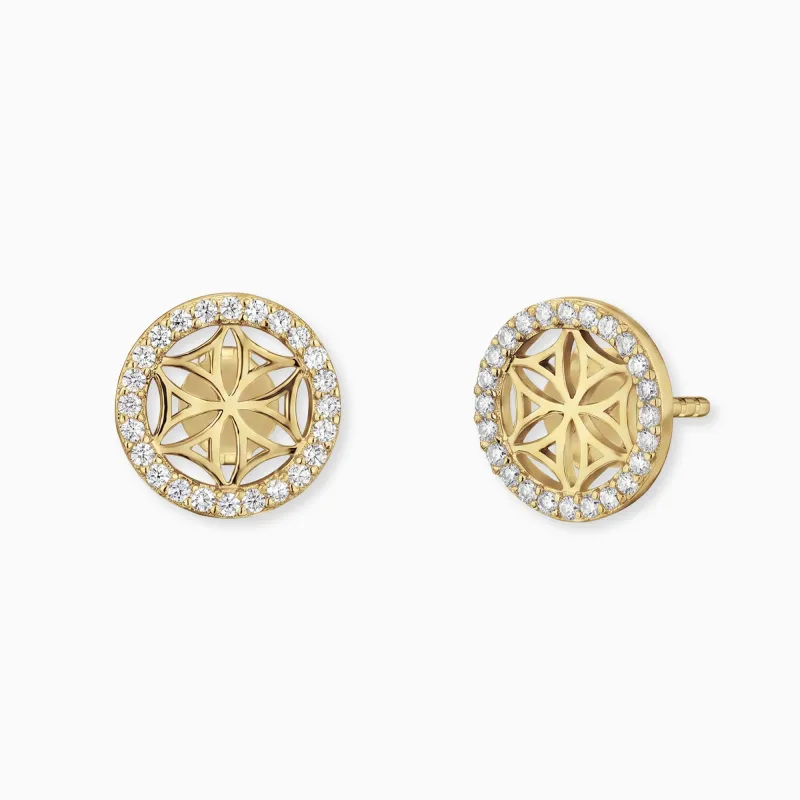Ohrstecker 925er Silber Lebensblume Gold mit Zirkonia made by Engelsrufer
