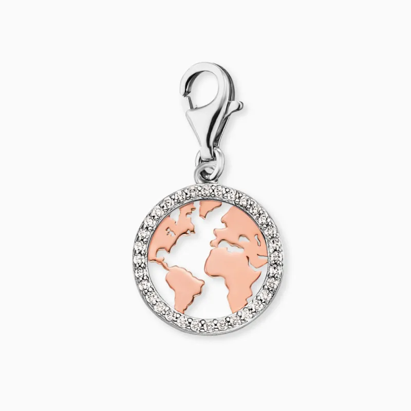 Charm 925er Silber Welt Bicolor mit Zirkonia made by Engelsrufer