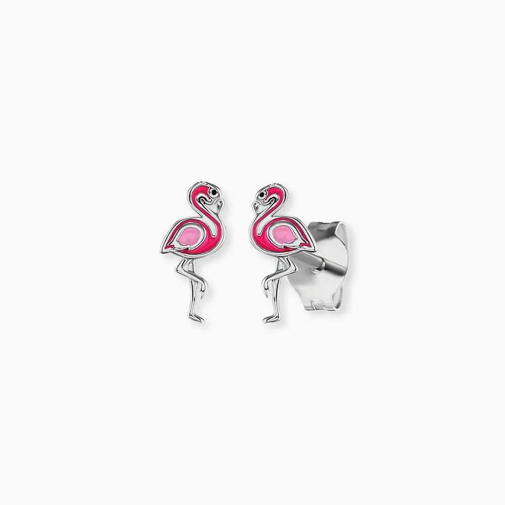 Kinder Ohrringe 925er Silber Flamingo mit Emaille sold by Engelsrufer