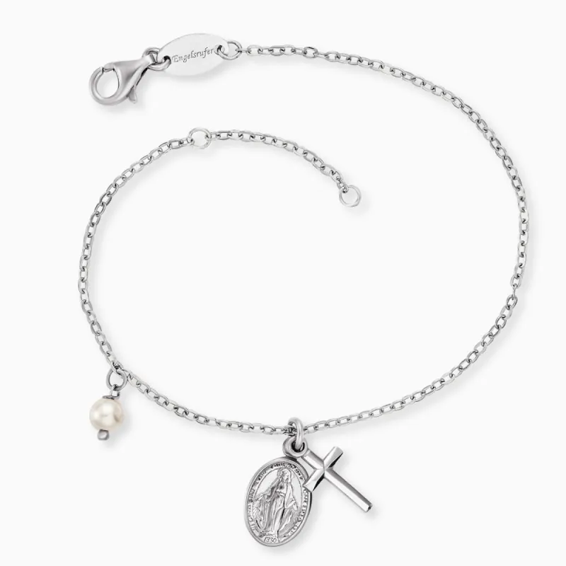 Armband 925er Silber Kreuz Maria mit Perle sold by Engelsrufer