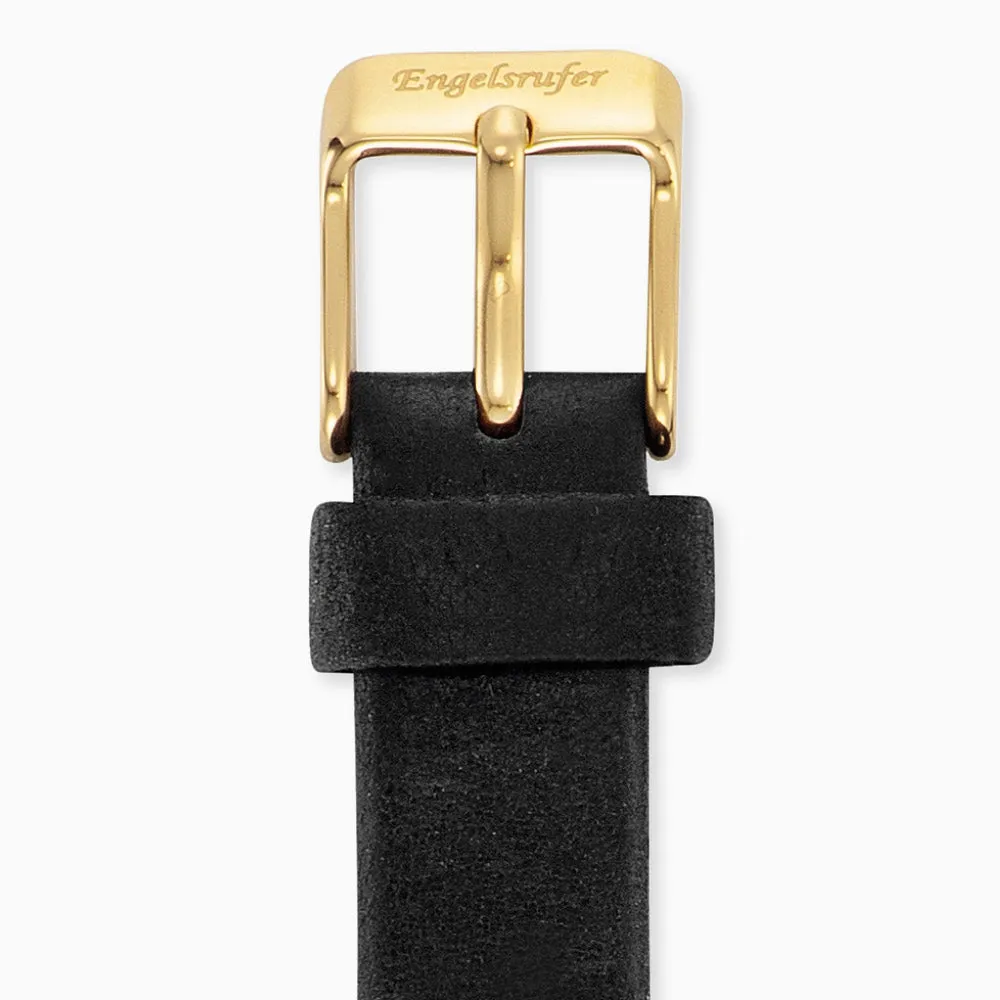 Lederarmband Schwarz für Uhren mit Edelstahl Verschluss Gold 14 mm sold by Engelsrufer product image thumbnail 3