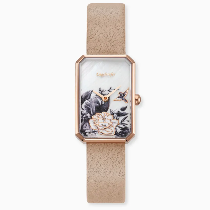 Uhr Edelstahl Blume mit Nubuk Lederband Braun sold by Engelsrufer