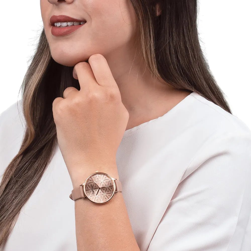 Uhr Edelstahl Lebensblume Rosegold mit Nubuk Lederband Hellbraun sold by Engelsrufer product image thumbnail 2