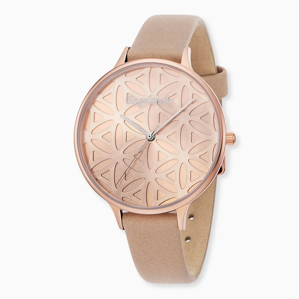 Uhr Edelstahl Lebensblume Rosegold mit Nubuk Lederband Hellbraun sold by Engelsrufer product image thumbnail 3