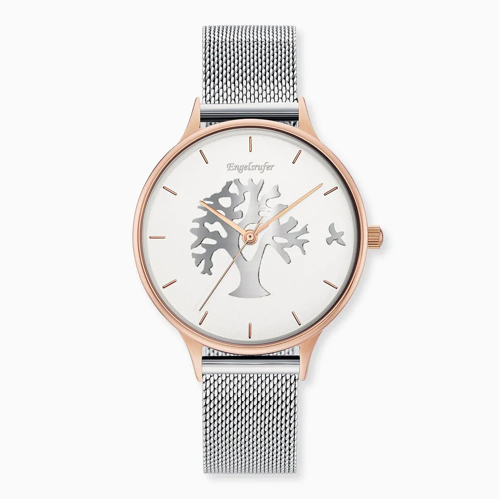 Uhr Edelstahl Lebensbaum Bicolor mit Edelstahl Mesh-Band sold by Engelsrufer