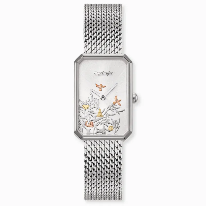 Uhr Edelstahl Lebensbaum mit Mesh-Band Silber sold by Engelsrufer