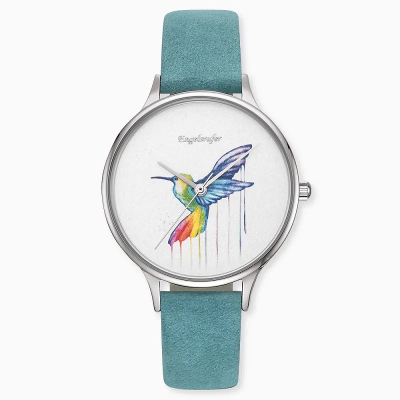 Uhr Edelstahl Colibri mit Nubuk Lederband Türkis sold by Engelsrufer