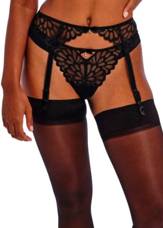 Freya Loveland Bombshell Black Suspender | Luxury Art Deco Lingerie made by Freya