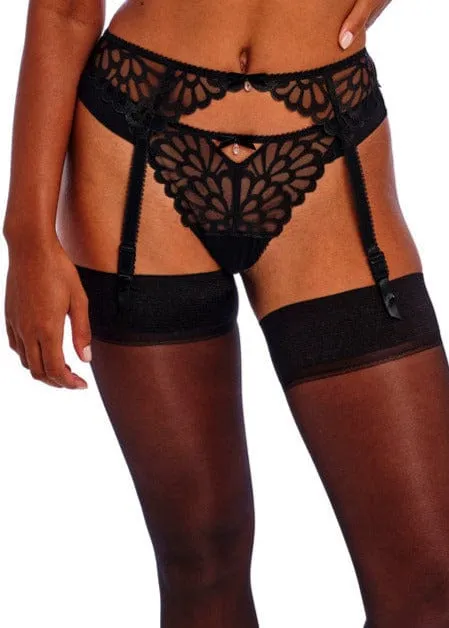 Freya Loveland Bombshell Black Suspender | Luxury Art Deco Lingerie sold by Envie Lingerie
