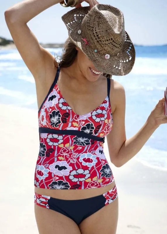 Panache Swimwear Loren Gathered Bikini Pant – Red Floral made by Panache