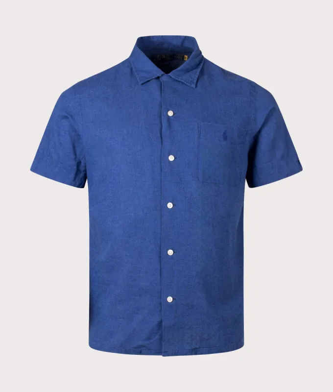 Classic Fit Short Sleeve Linen Blend Camp Shirt sold by EQVVS