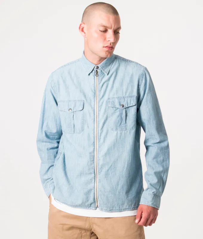 Relaxed Fit Zip Through Chambray Overshirt sold by EQVVS